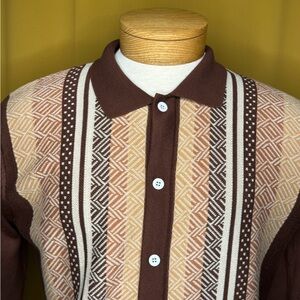 Brown and Cream Men's Cardigan Sweater